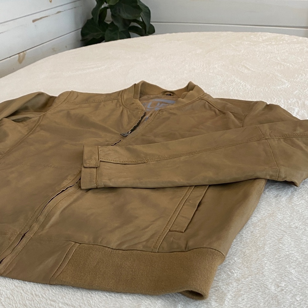 Freaky Nation Believe in Yourself Men's Tan Leather Jacket. Designed in Germany - Picture 3 of 14